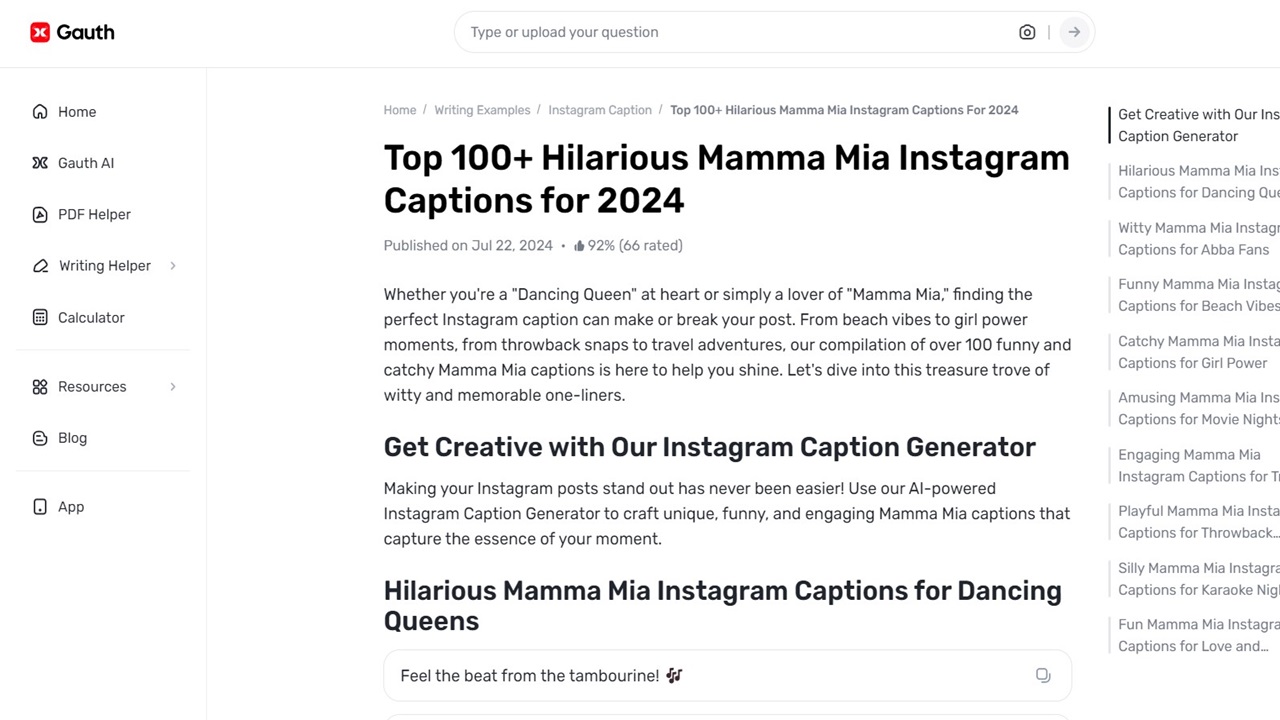 Boost the Instagram Engagement with Gauth’s Mamma Mia Caption Generator